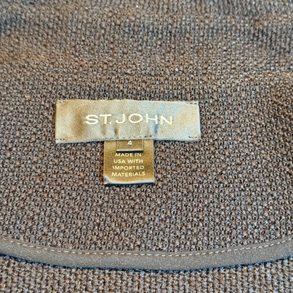 St. John Black Knit Jacket Blazer Size 4 Silver Logo Buttons USA Made - Picture 5 of 11